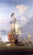 Monamy, Peter The First-rate ship Royal Sovereign stern  quarter view,in a calm oil on canvas